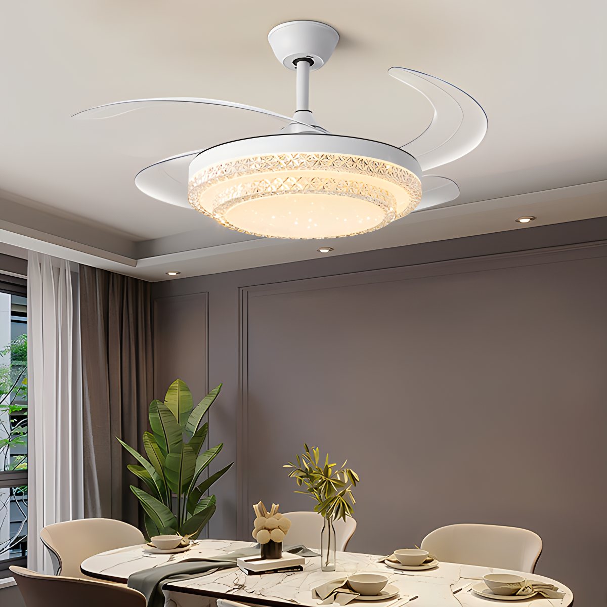 Antizer Dimmable Remote Hugger Ceiling Fan Light