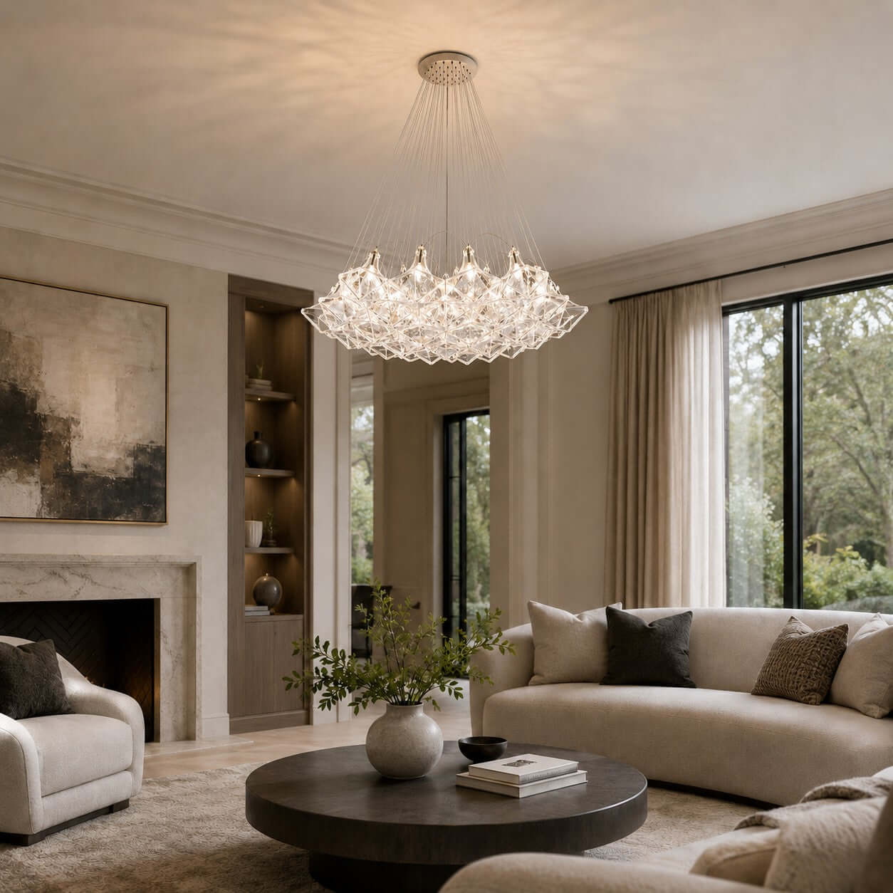 Antizer Modern Hexagonal Clear Glass Chandelier