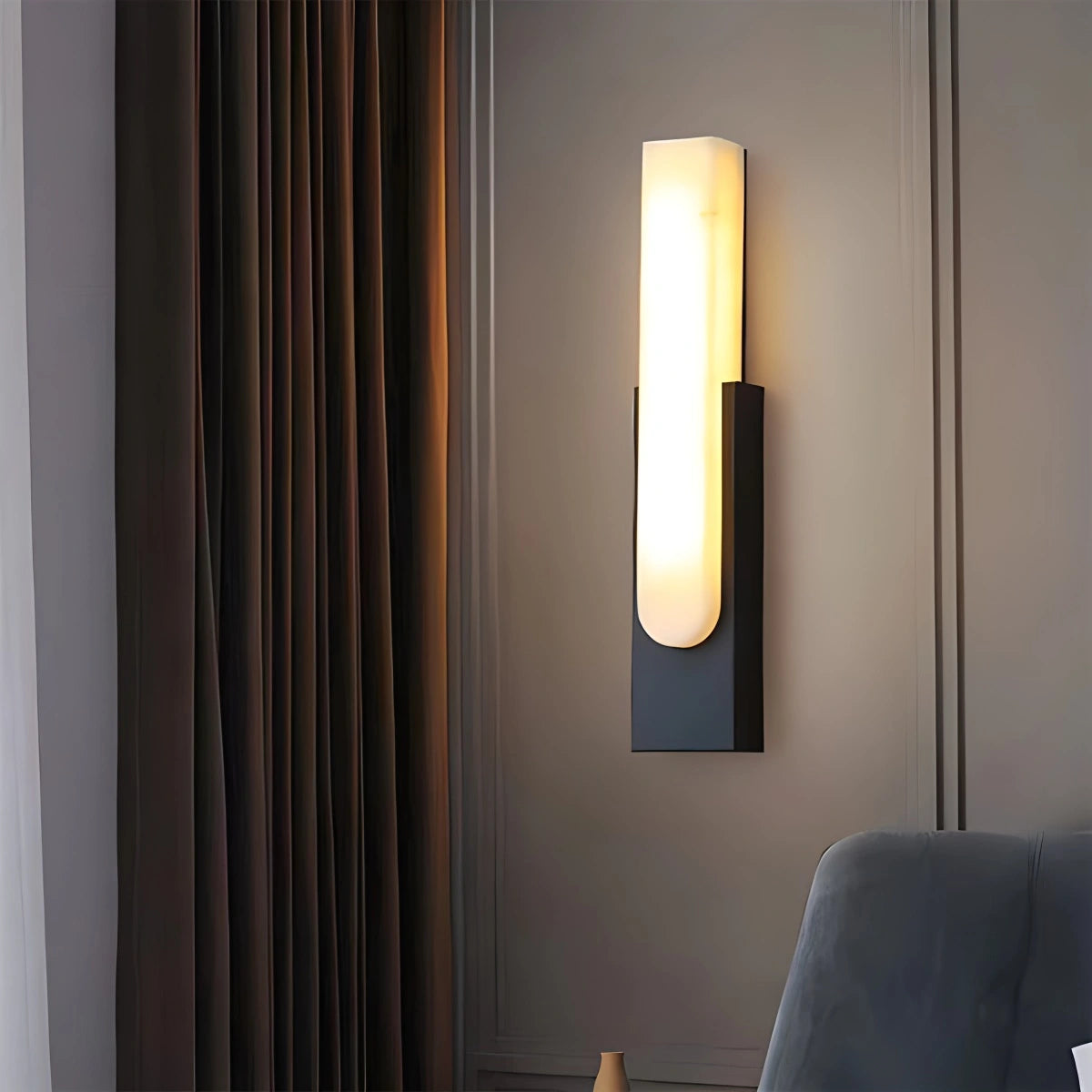 Antizer Chinese Style Alabaster Wall Lamp for Bedroom Black Trichromatic Dimming