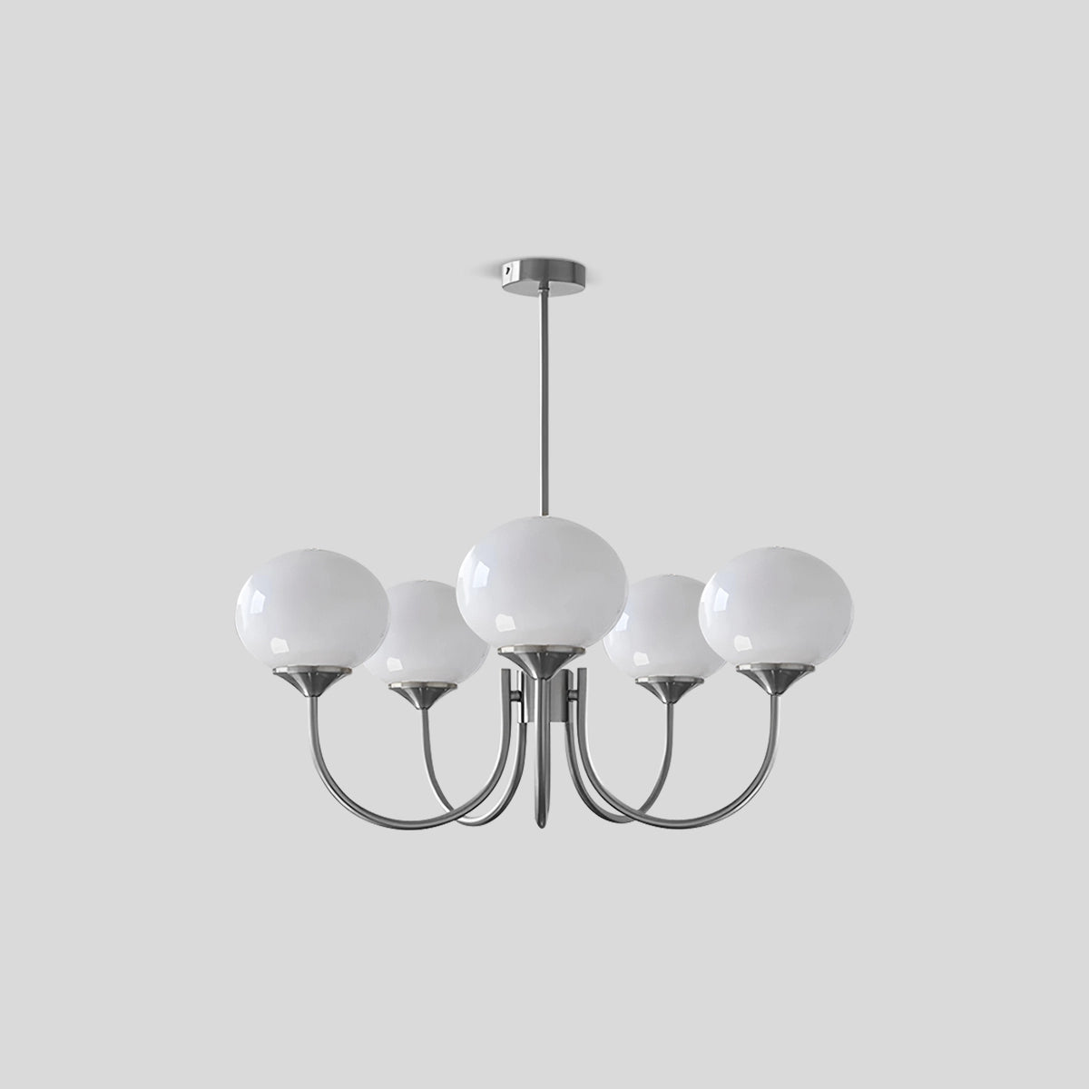 Antizer Pink Glass Globe Arm Chandelier for Living Room 5 lights Chrome+Milk