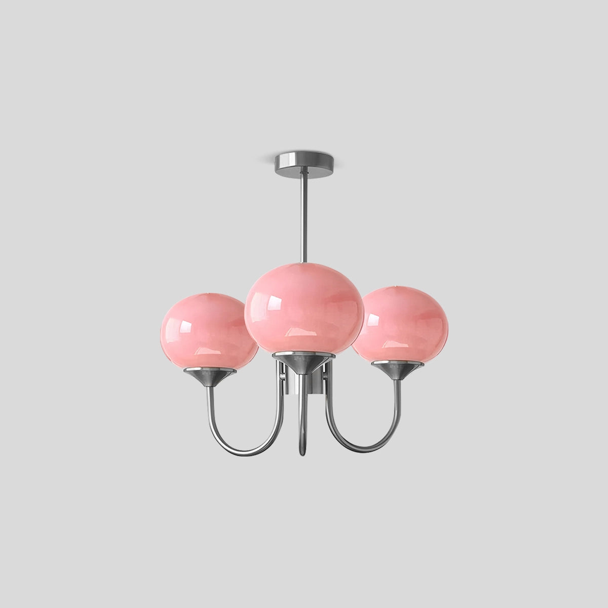 Antizer Pink Glass Globe Arm Chandelier for Living Room 3 lights Chrome+Pink
