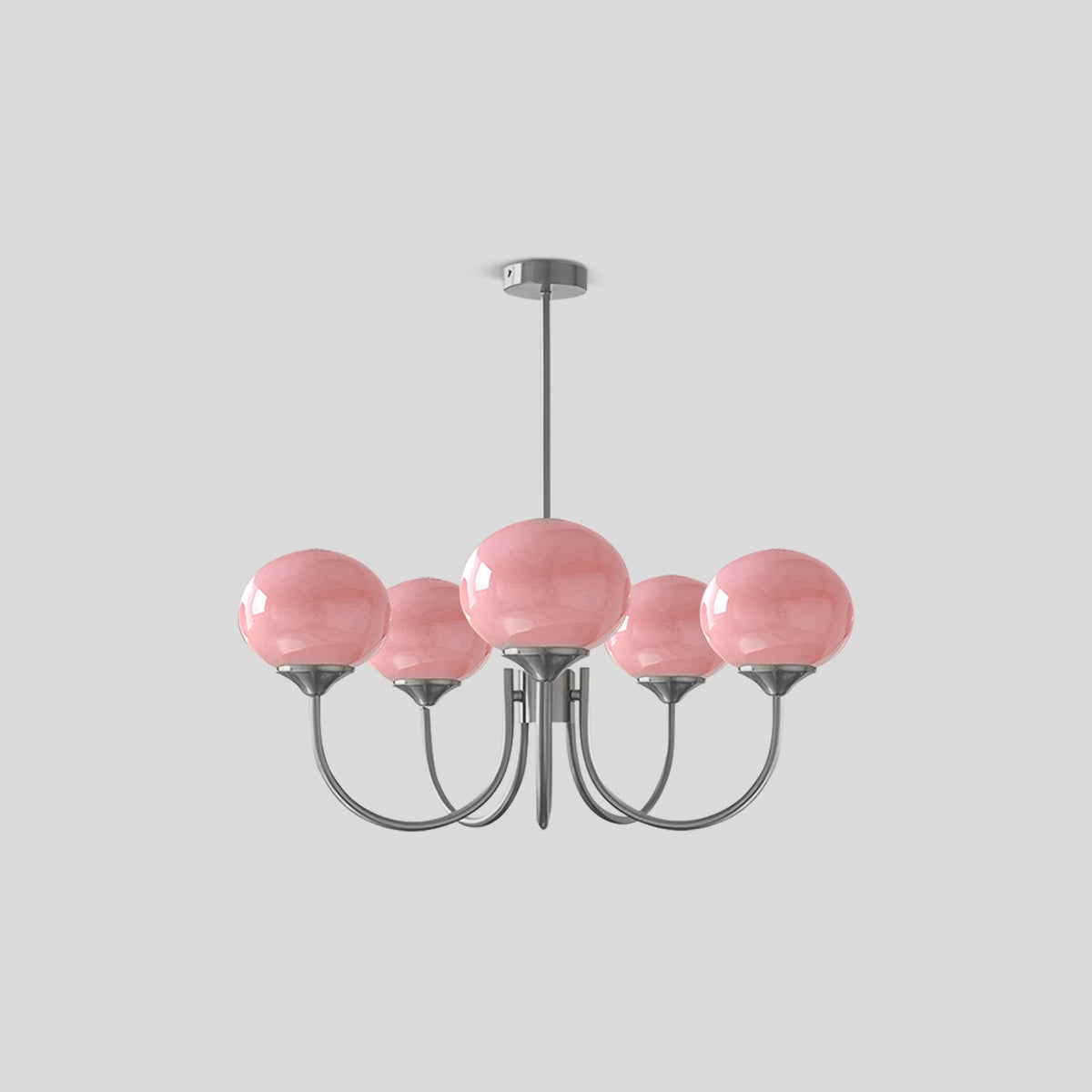 Antizer Pink Glass Globe Arm Chandelier for Living Room 5 lights Chrome+Pink