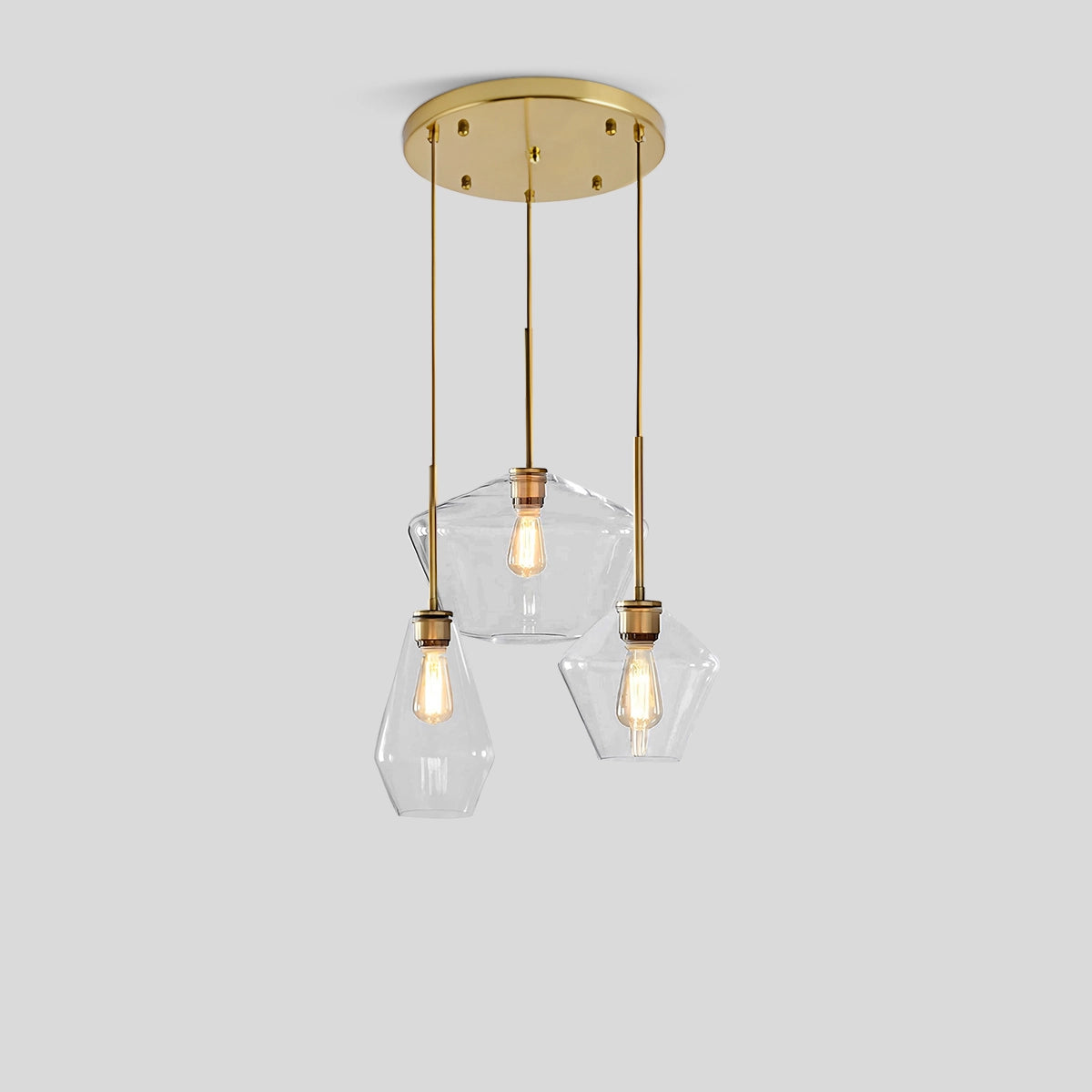 Antizer Hailie Clear Glass Pendant Light for Kitchen Clear Circular Disk 3 Head