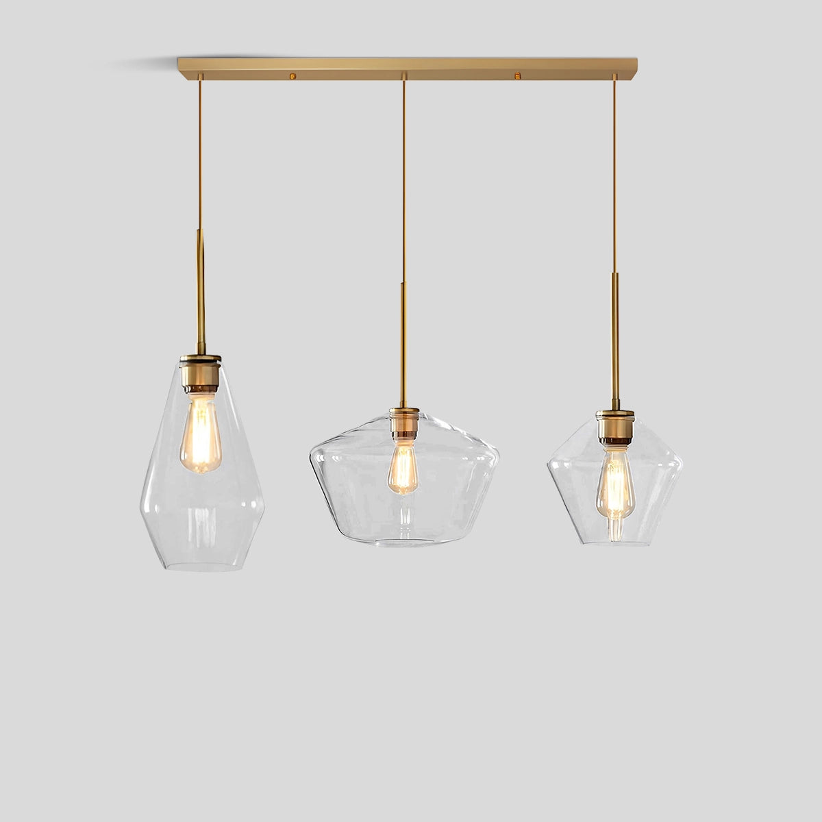 Antizer Hailie Clear Glass Pendant Light for Kitchen Clear Square Disk 3 Head