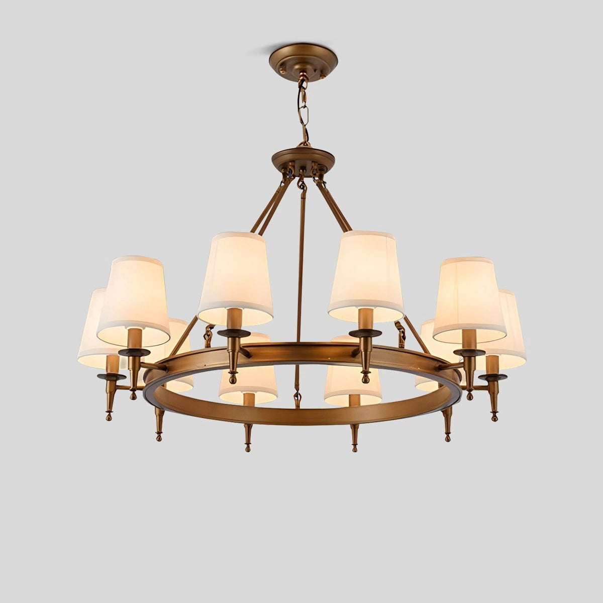 Antizer Vintage Ring Metal Fabric Chandelier Copper 10 Heads