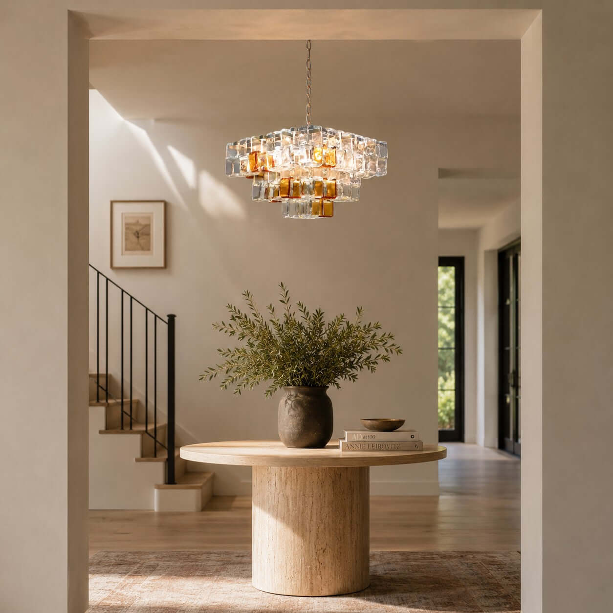 Antizer Murano Layered Cube Glass Chandelier