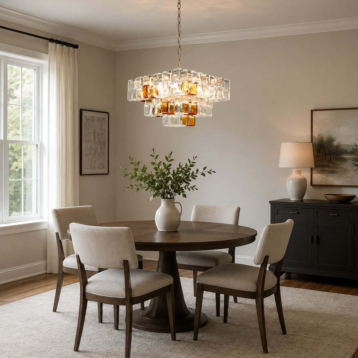 Antizer Murano Layered Cube Glass Chandelier