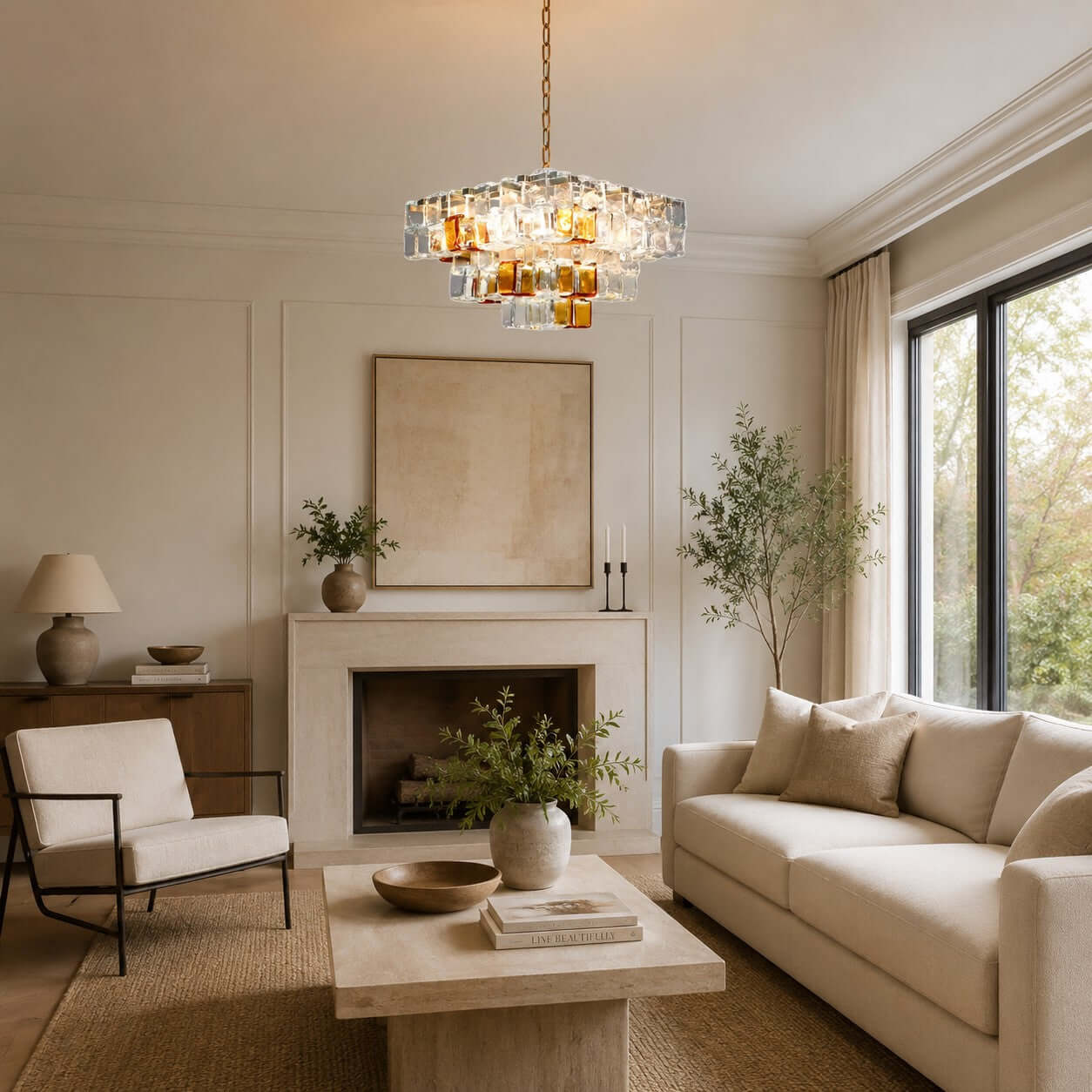 Antizer Murano Layered Cube Glass Chandelier