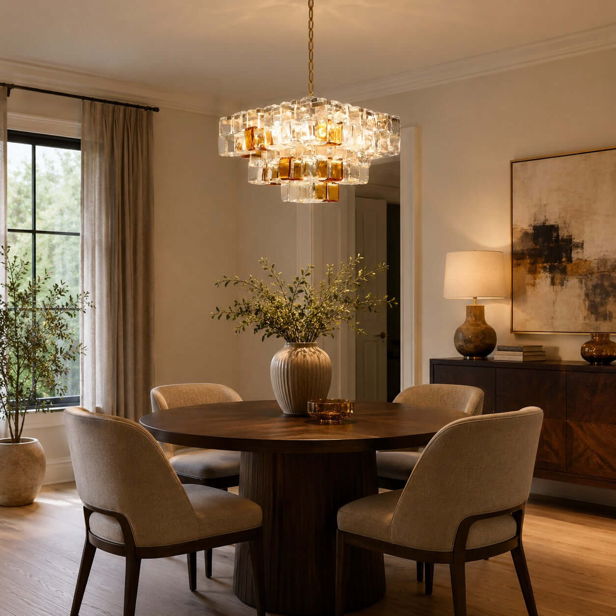 Antizer Murano Layered Cube Glass Chandelier