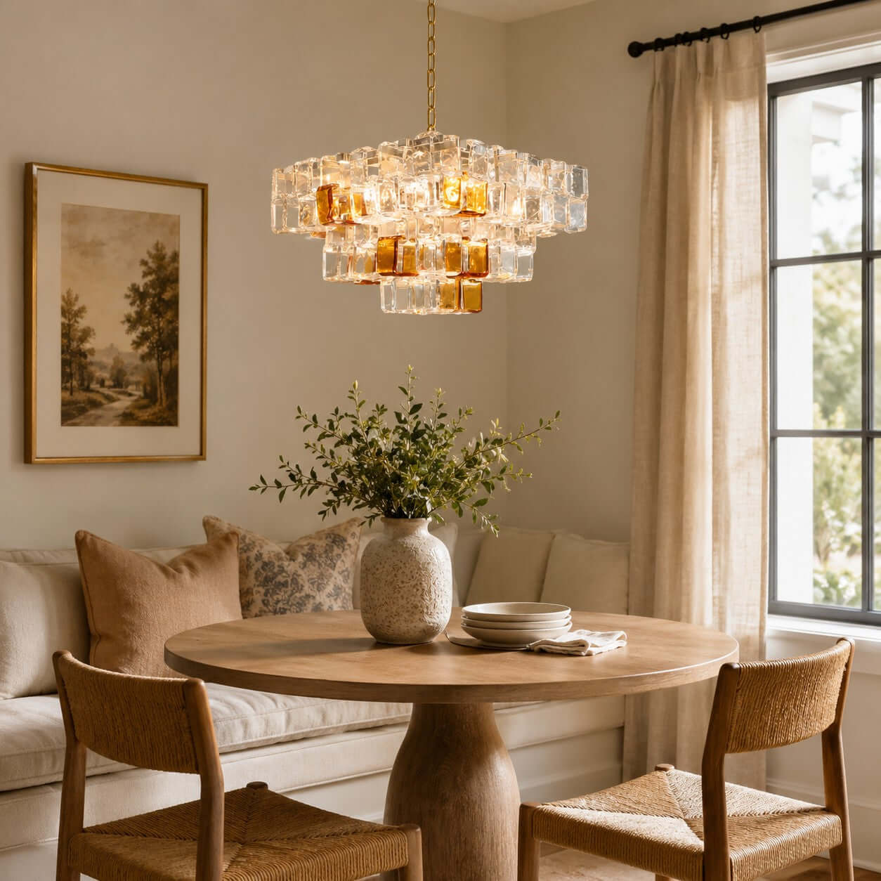 Antizer Murano Layered Cube Glass Chandelier