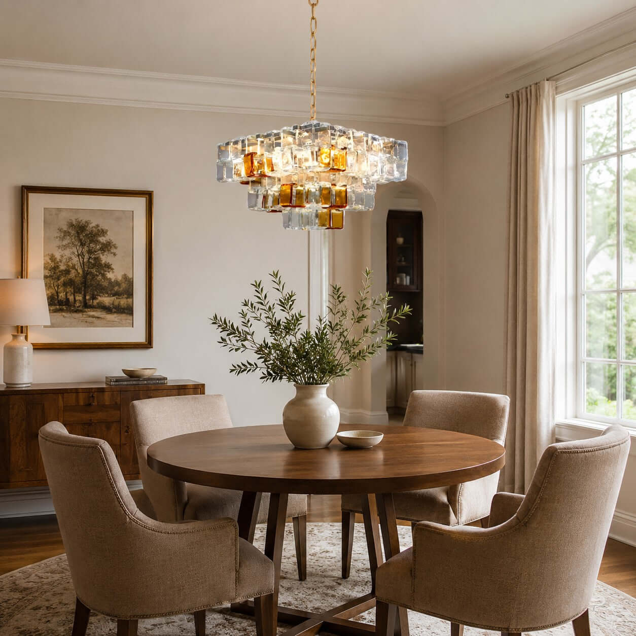 Antizer Murano Layered Cube Glass Chandelier