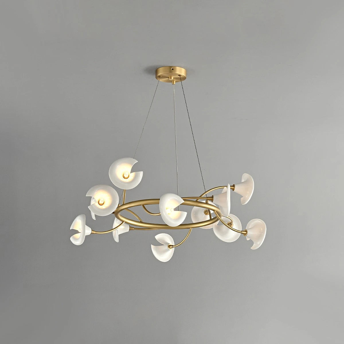 Antizer French Luxury Copper Ceramic Flower Chandelier D73cm / 28.74" Warm Light