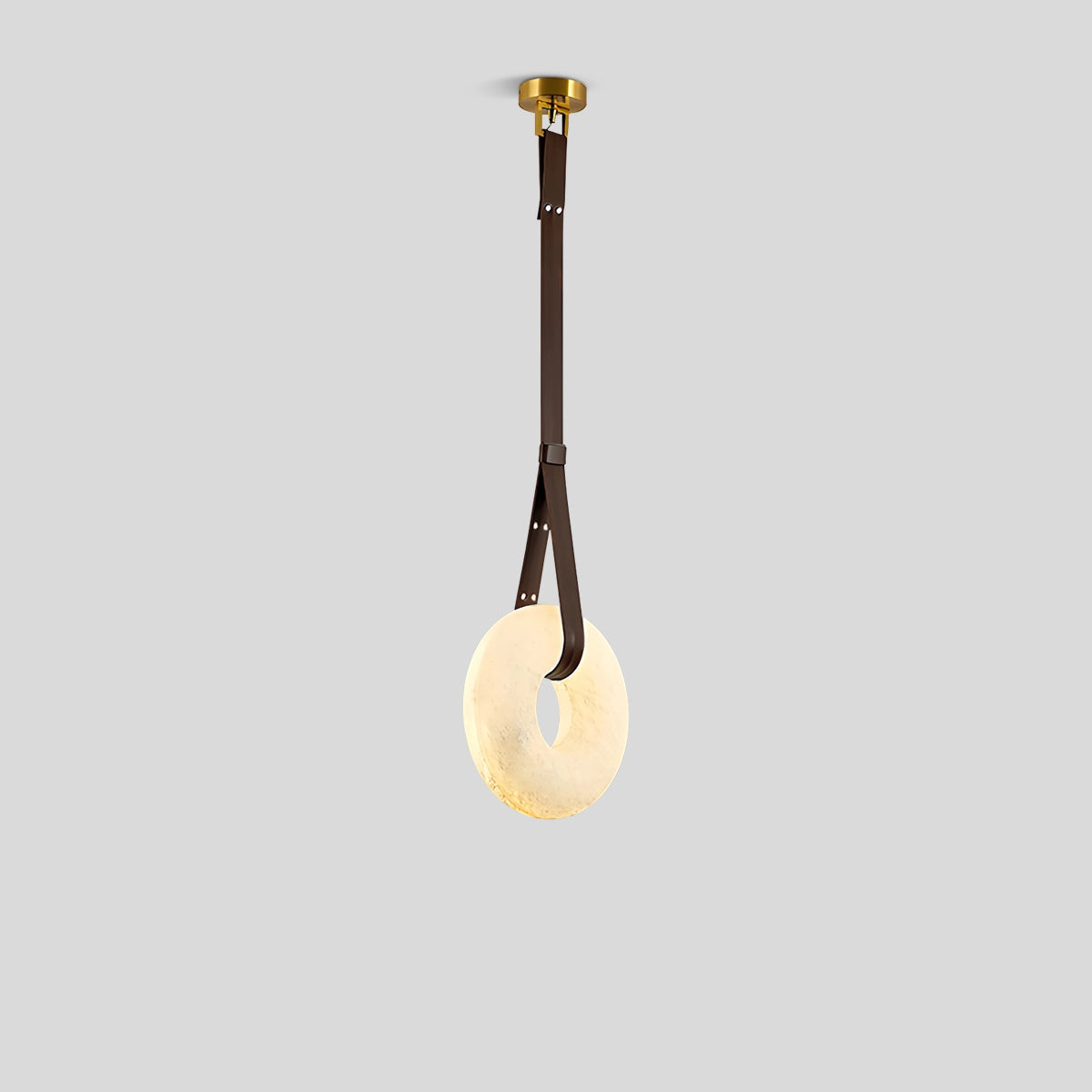 Antizer Round Spanish Alabaster Pendant Light Leather Hanging Wire Dark Brown Dia 30cm x H 30cm / ∅ 11.81″ x H 11.81″