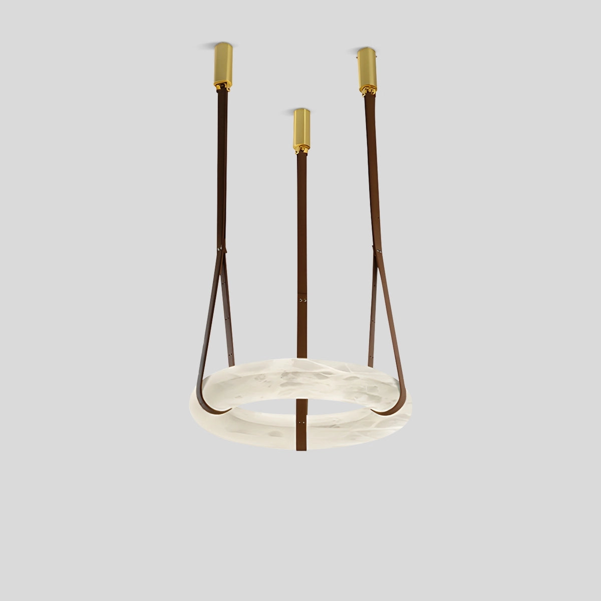 Antizer Round Spanish Alabaster Pendant Light Leather Hanging Wire Dark Brown