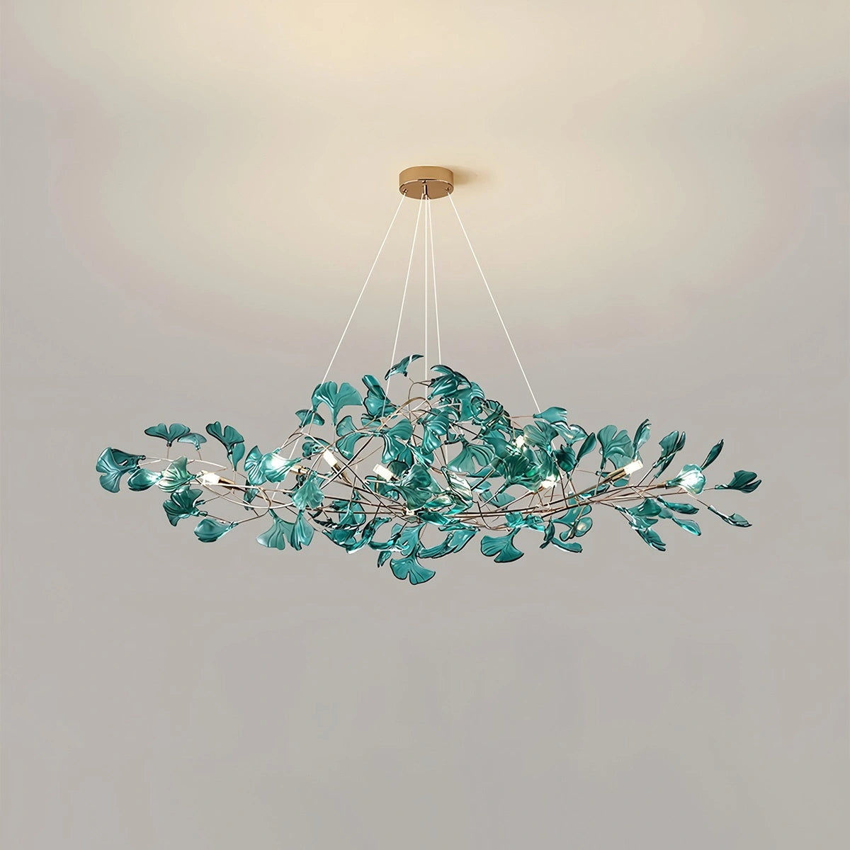 Antizer Acrylic Ginkgo Leaf Chandelier for Dining Area Dark Green