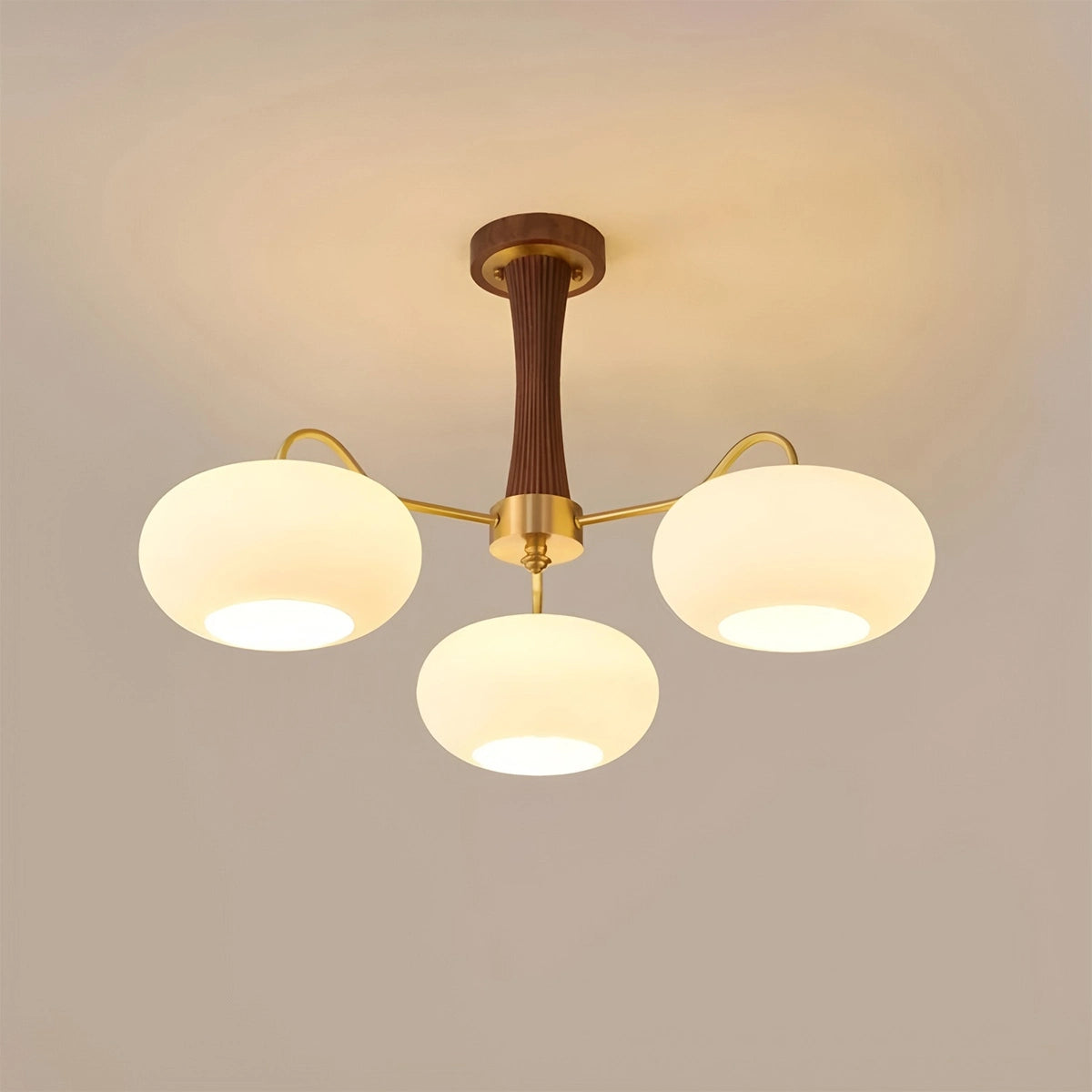 Antizer Brass Wooden Persimmon Chandelier Dark Wood 3 Heads-H 42.5cm / 16.73"