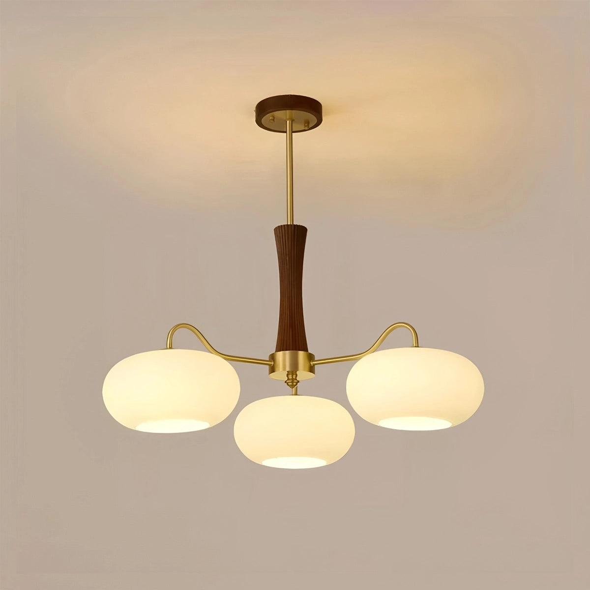 Antizer Brass Wooden Persimmon Chandelier Dark Wood 3 Heads-H 62.5cm / 24.61"