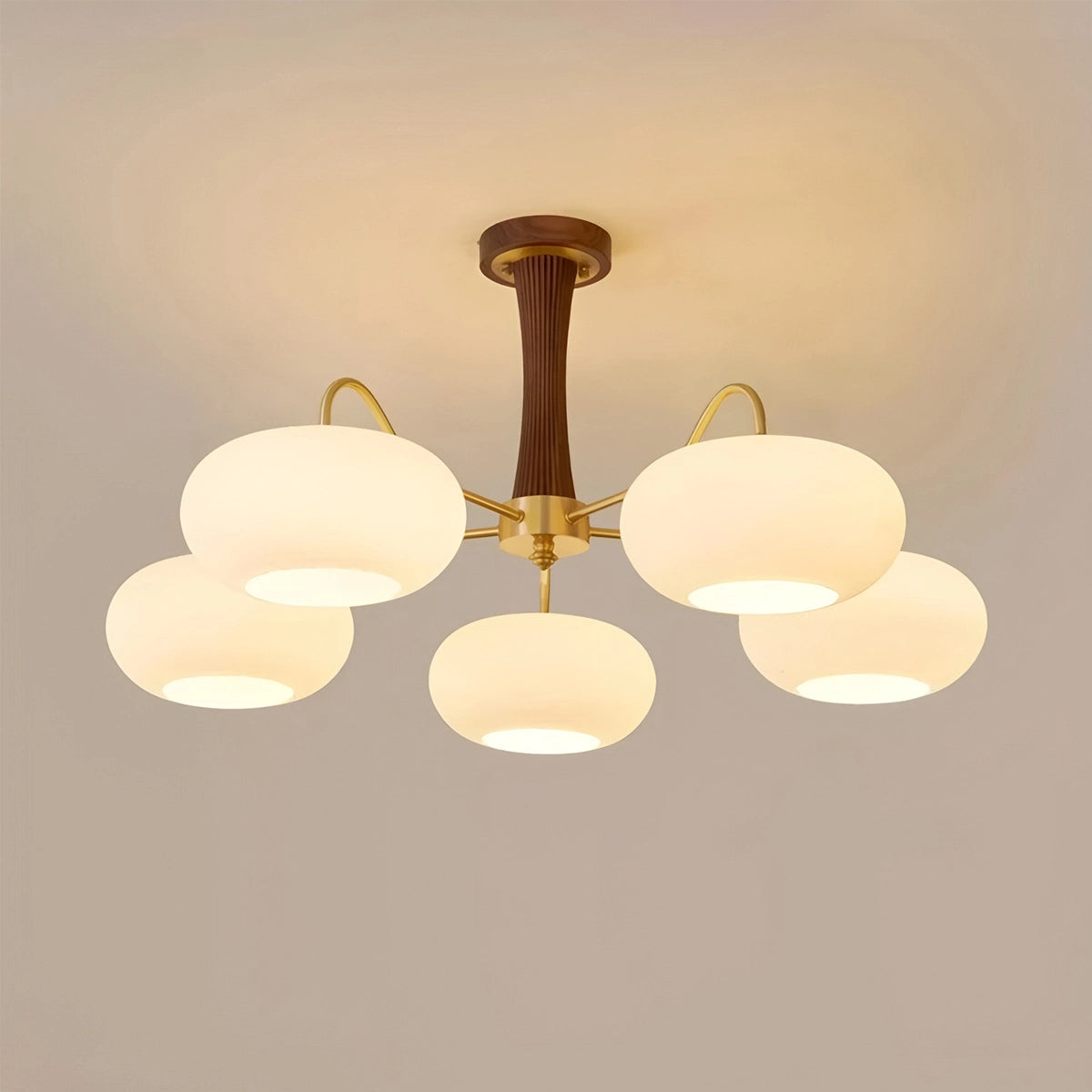 Antizer Brass Wooden Persimmon Chandelier Dark Wood 5 Heads-H 42.5cm / 16.73"