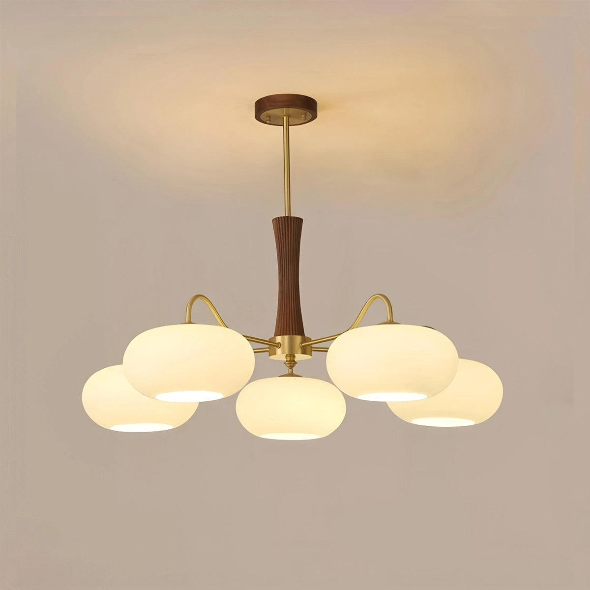 Antizer Brass Wooden Persimmon Chandelier Dark Wood 5 Heads-H 62.5cm / 24.61"