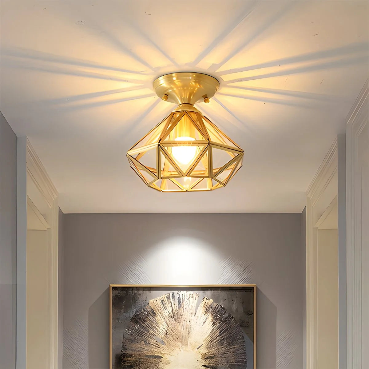 Antizer European Style Copper Glass Ceiling Lamp-A