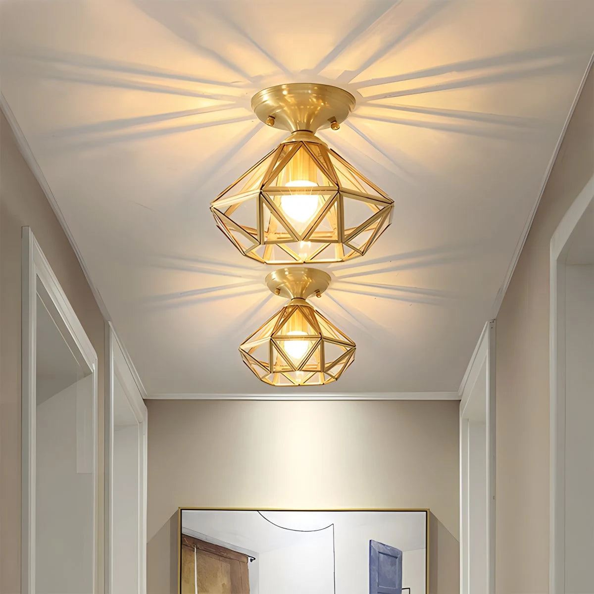 Antizer European Style Copper Glass Ceiling Lamp-A