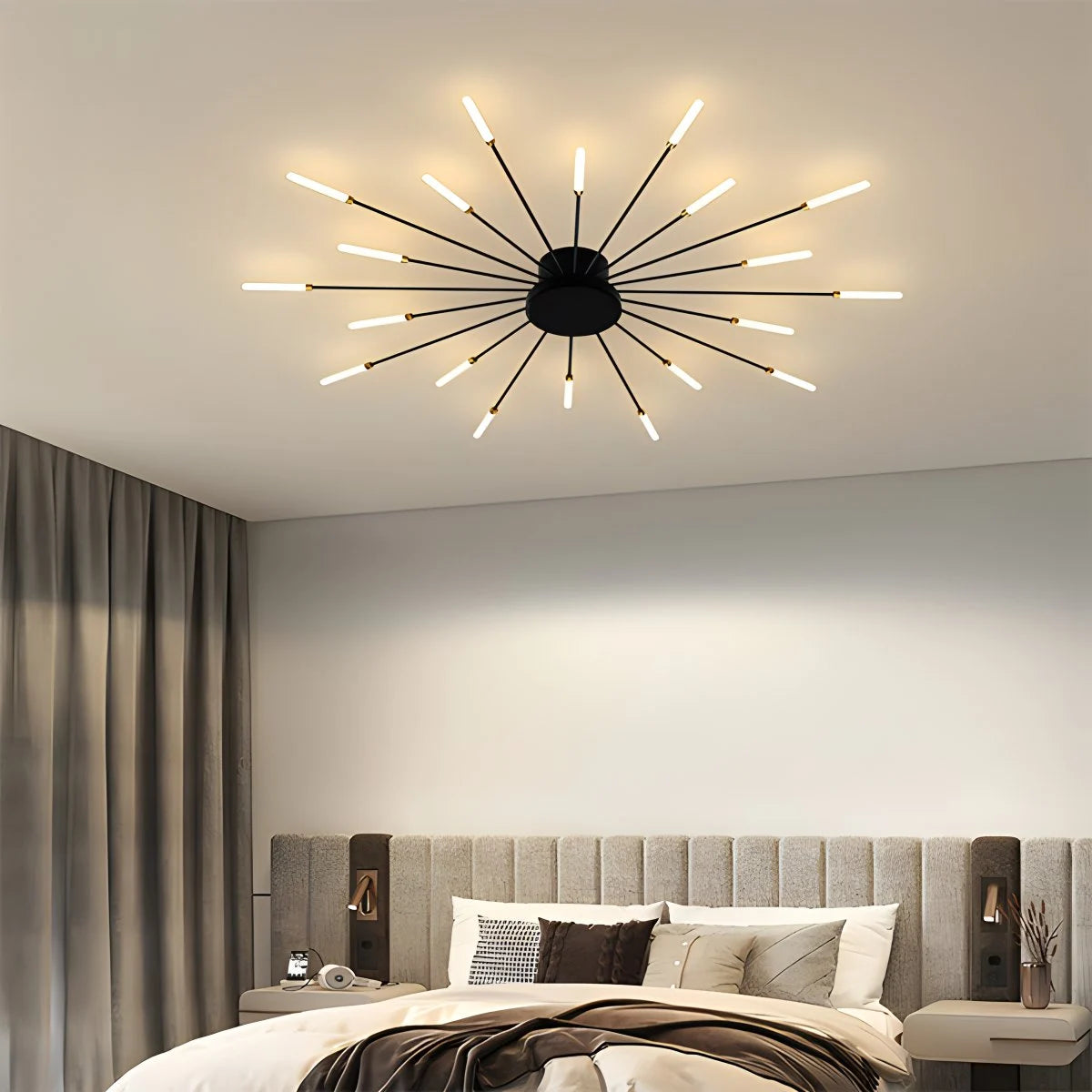 Antizer Fireworks Starburst Ceiling Light Black 20 Lights Dimmable With Remote