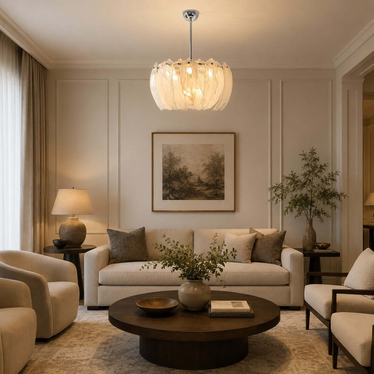 Antizer Modern Cloudy Petal Glass Texture Chandelier