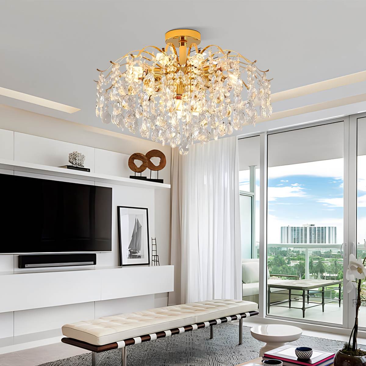 Antizer French Vintage Crystal Ceiling Chandelier