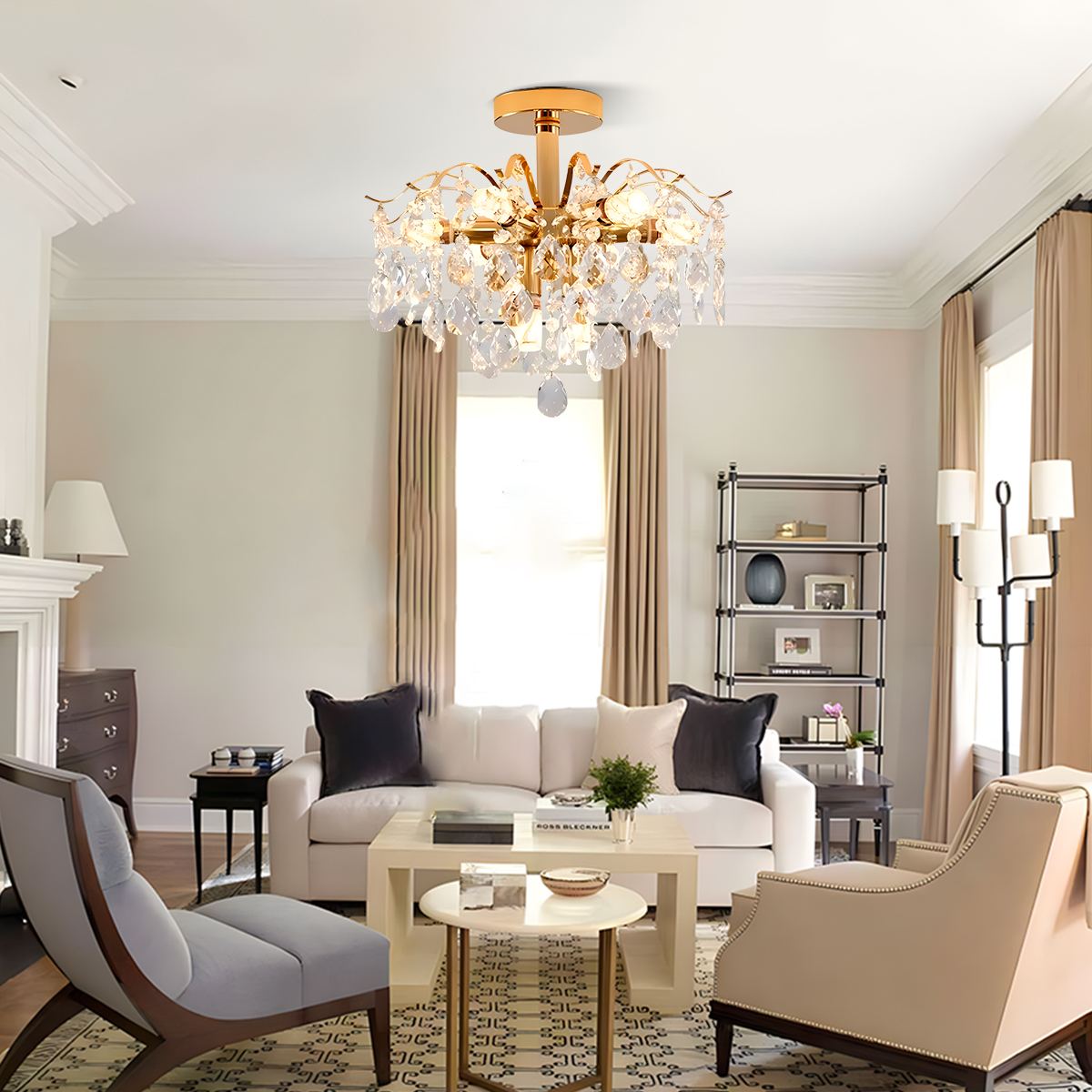 Antizer French Vintage Crystal Ceiling Chandelier