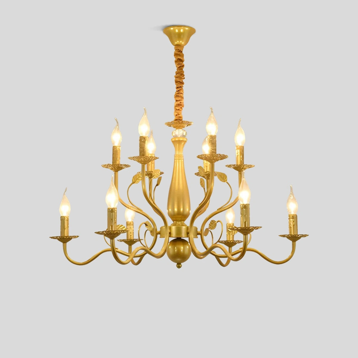 Antizer Double Layered Candle Chandelier for Dining Room Gold 12 Heads Warm Light