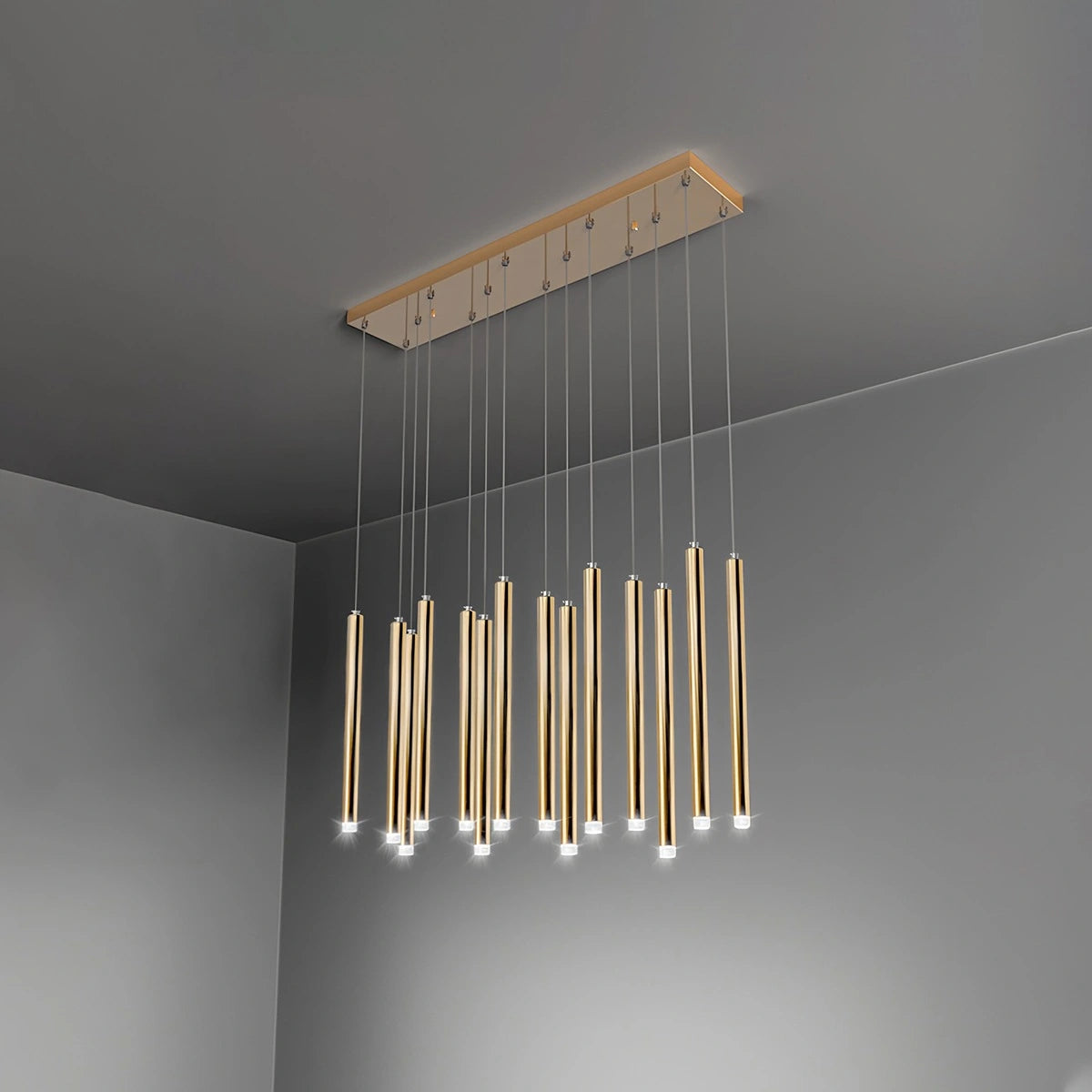 Antizer Modern Luxury Large Long Cylindrical Chandelier Gold 14 Lights