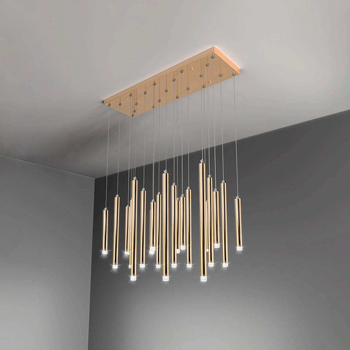 Antizer Modern Luxury Large Long Cylindrical Chandelier Gold 21 Lights
