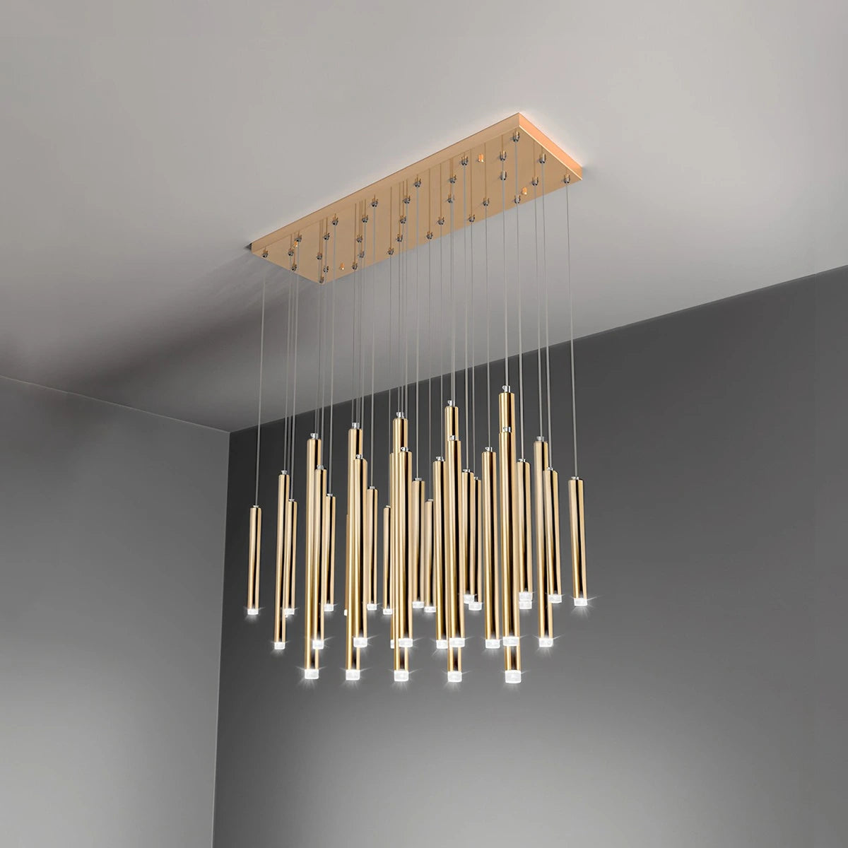 Antizer Modern Luxury Large Long Cylindrical Chandelier Gold 33 Lights
