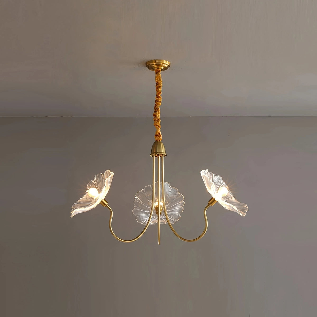 Antizer Lotus Leaf Glass Chandelier for Living Room Clear 3 heads