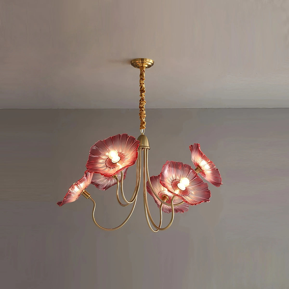 Antizer Lotus Leaf Glass Chandelier for Living Room Pink 6 heads