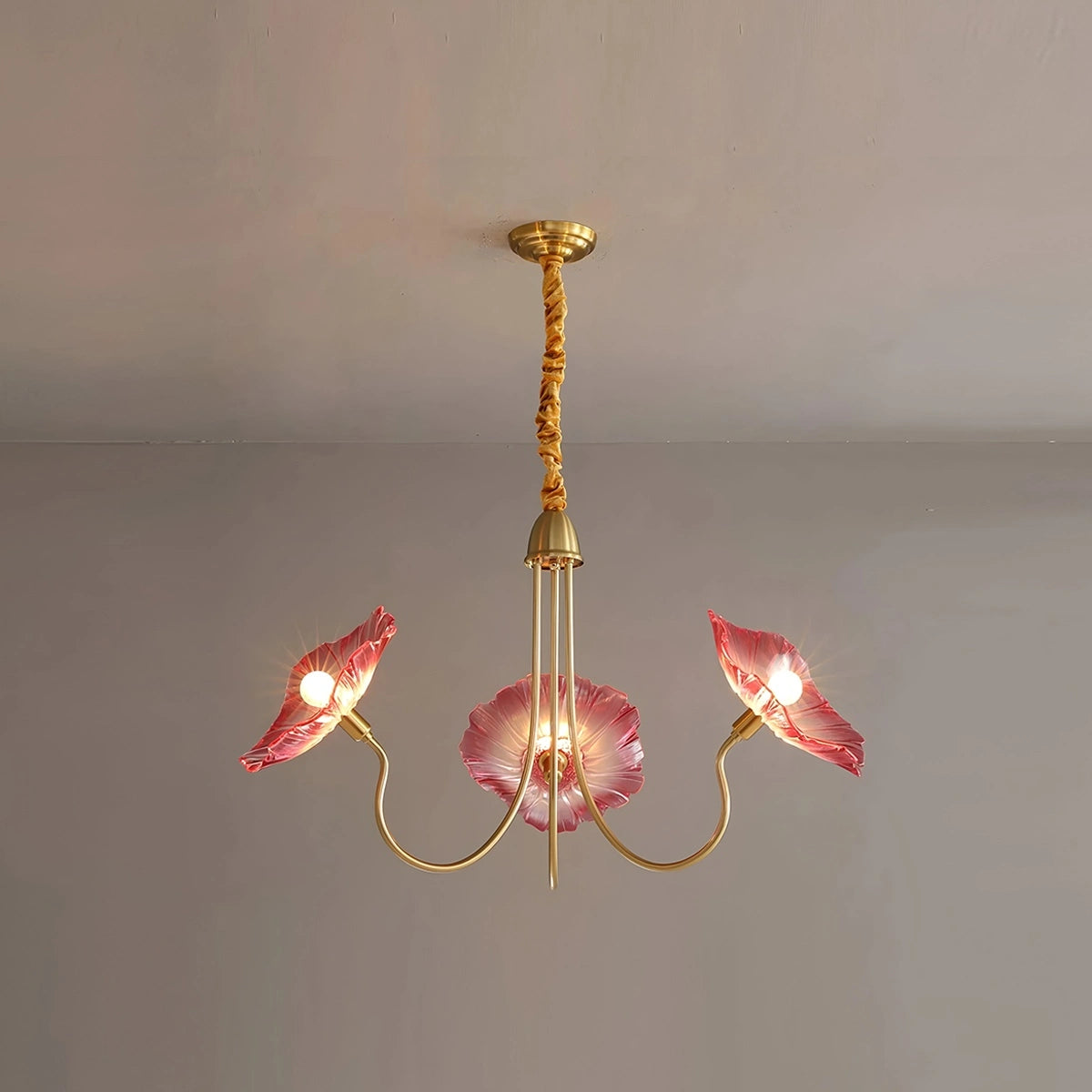 Antizer Lotus Leaf Glass Chandelier for Living Room Pink 3 heads