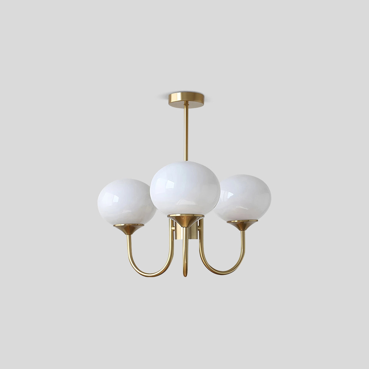 Antizer Pink Glass Globe Arm Chandelier for Living Room 3 lights Gold+Milk