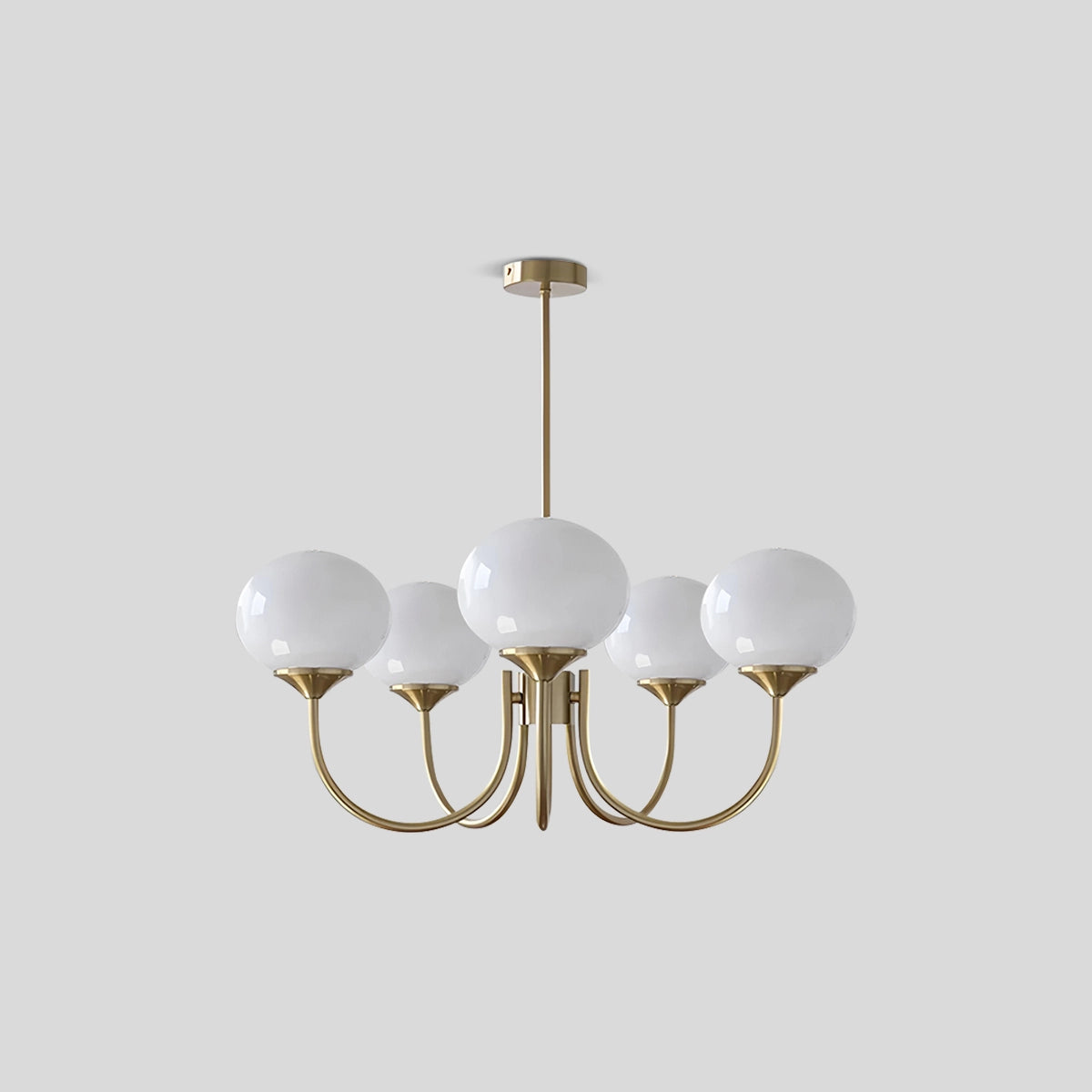 Antizer Pink Glass Globe Arm Chandelier for Living Room 5 lights Gold+Milk