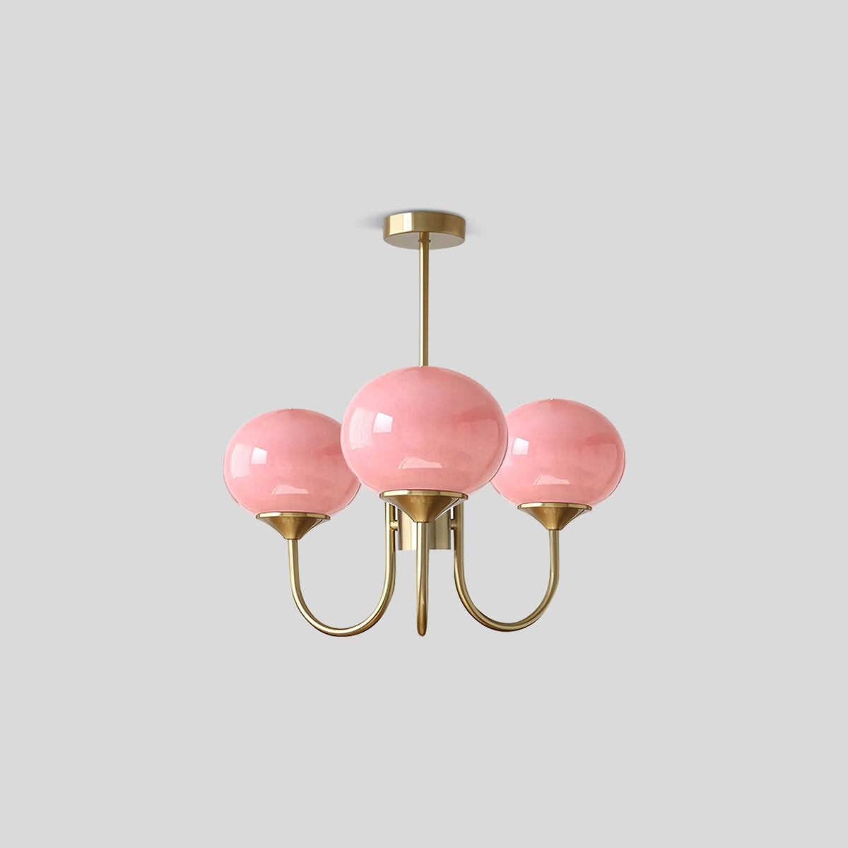 Antizer Pink Glass Globe Arm Chandelier for Living Room 3 lights Gold+Pink