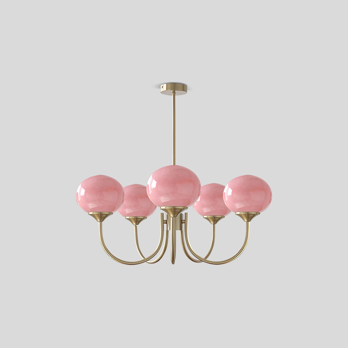 Antizer Pink Glass Globe Arm Chandelier for Living Room 5 lights Gold+Pink