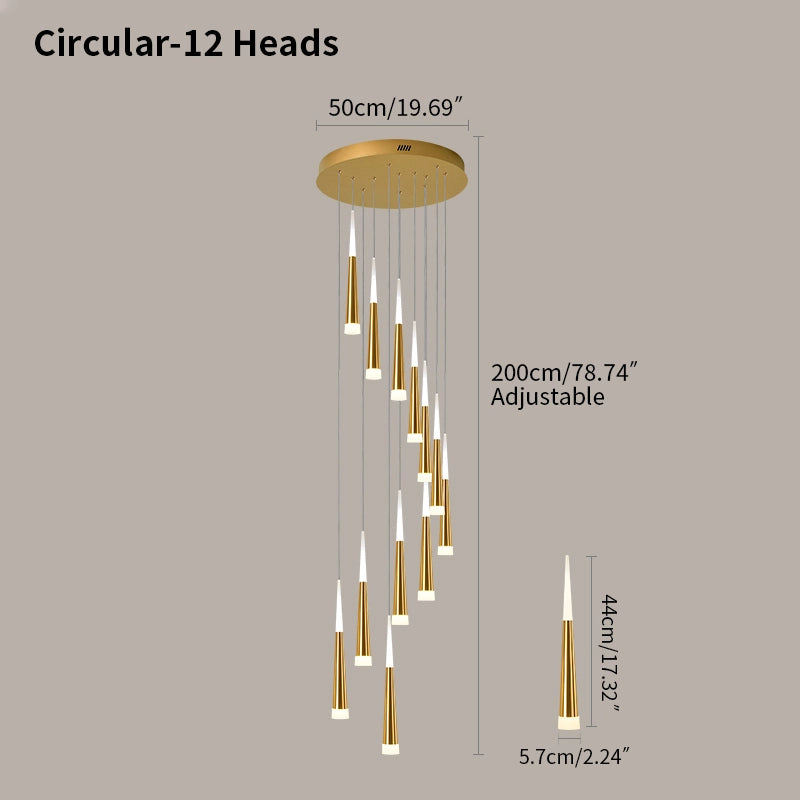 Antizer Meteor Shower Chandelier for Staircase Golden Circular-12 Heads