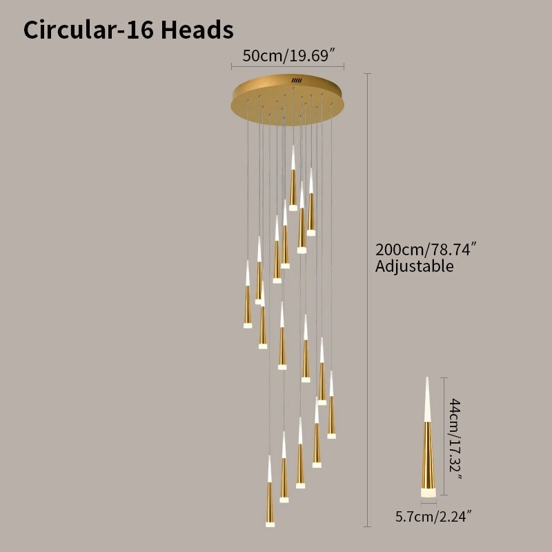 Antizer Meteor Shower Chandelier for Staircase Golden Circular-16 Heads