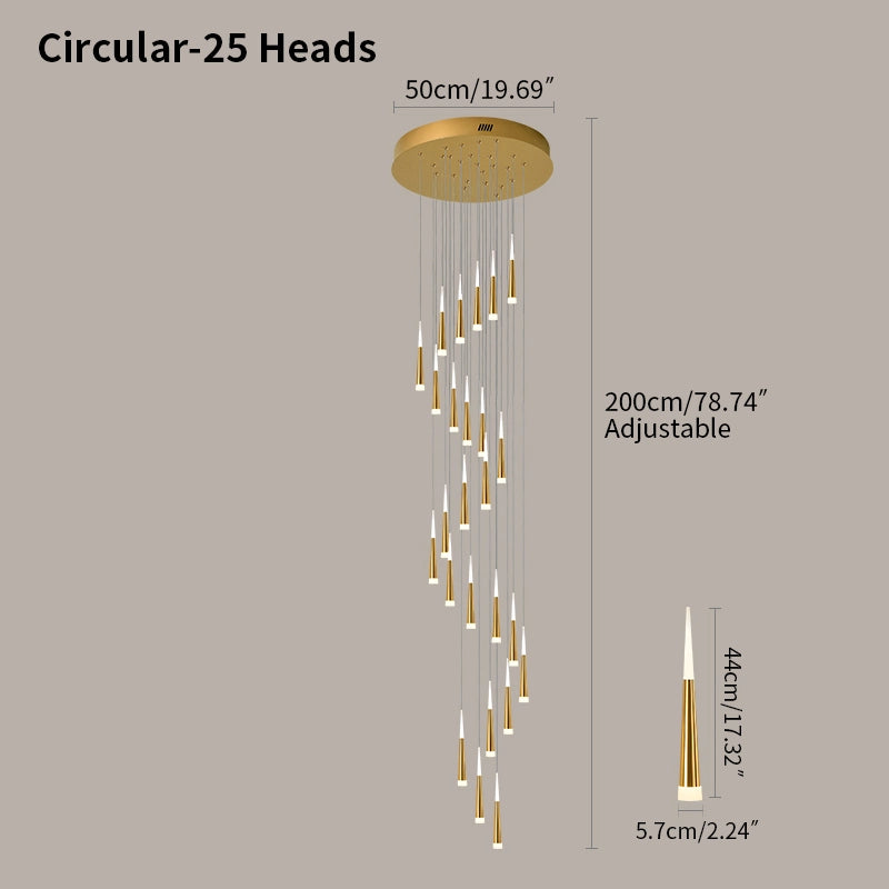 Antizer Meteor Shower Chandelier for Staircase Golden Circular-25 Heads