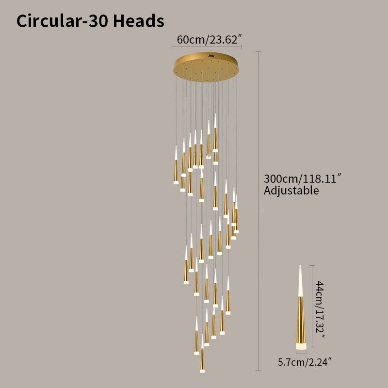 Antizer Meteor Shower Chandelier for Staircase Golden Circular-30 Heads