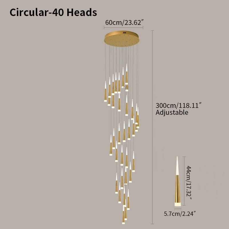 Antizer Meteor Shower Chandelier for Staircase Golden Circular-40 Heads