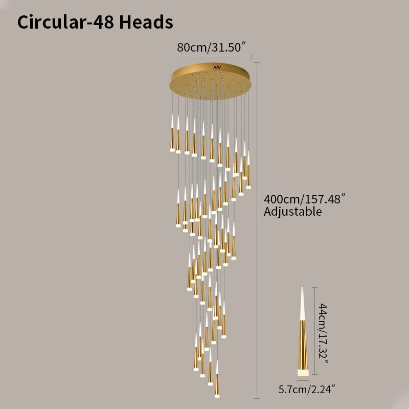 Antizer Meteor Shower Chandelier for Staircase Golden Circular-48 Heads