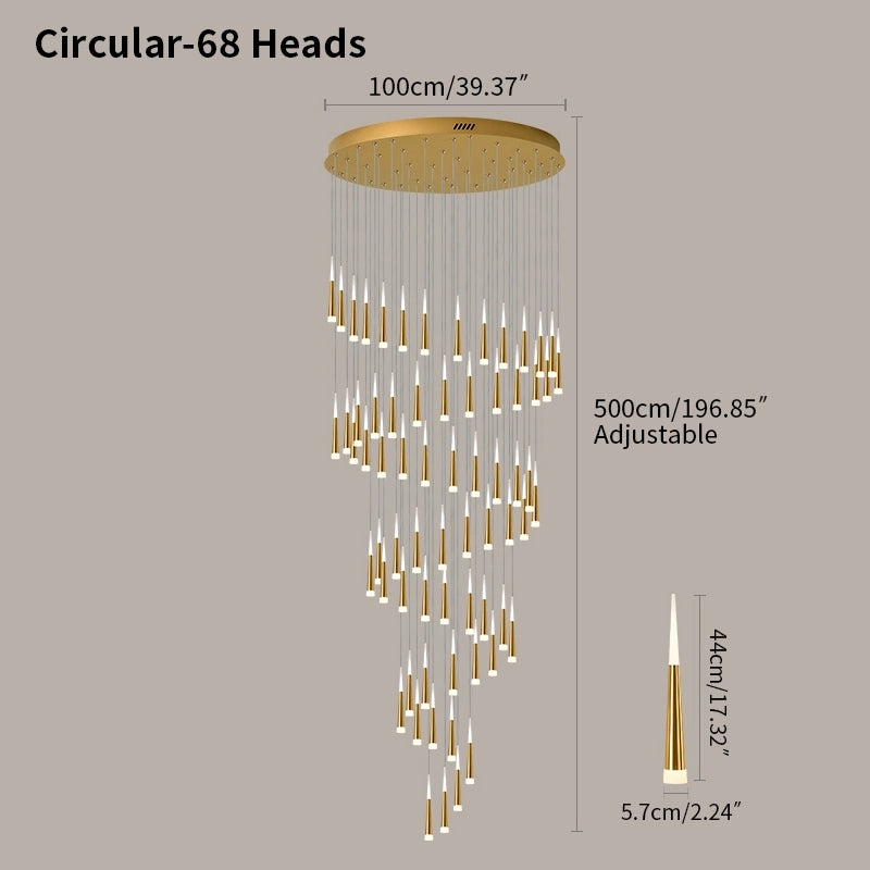 Antizer Meteor Shower Chandelier for Staircase Golden Circular-68 Heads