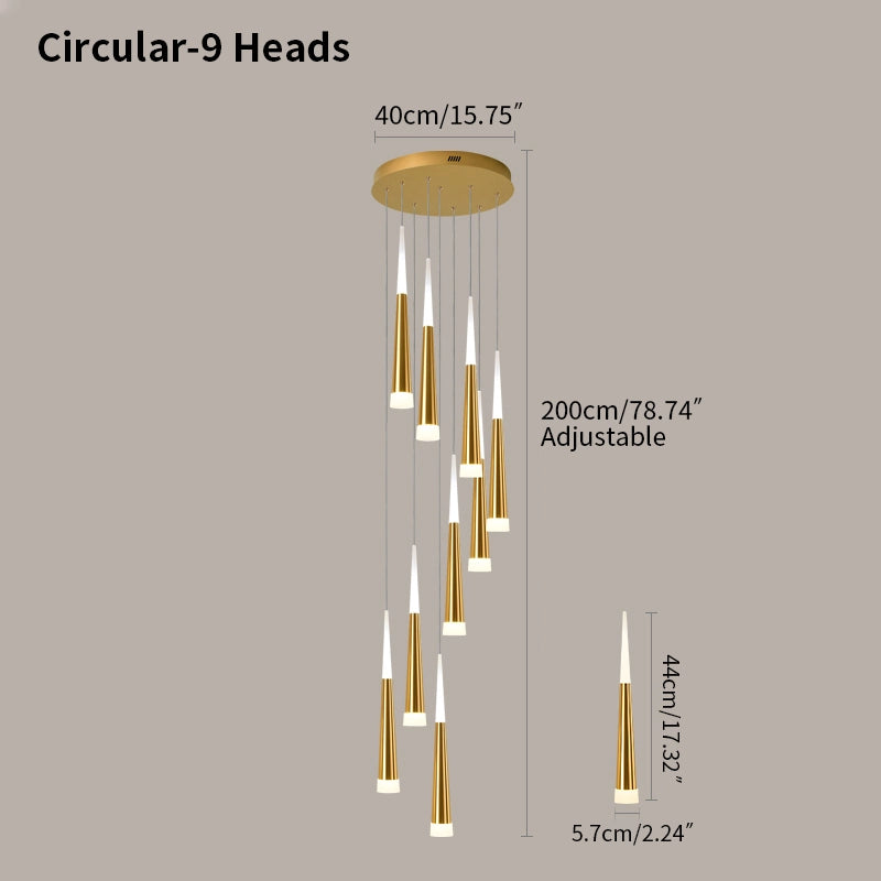 Antizer Meteor Shower Chandelier for Staircase Golden Circular-9 Heads