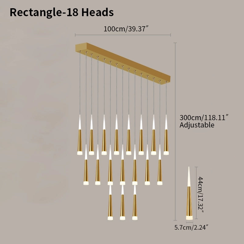Antizer Meteor Shower Chandelier for Staircase Golden Rectangle-18 Heads