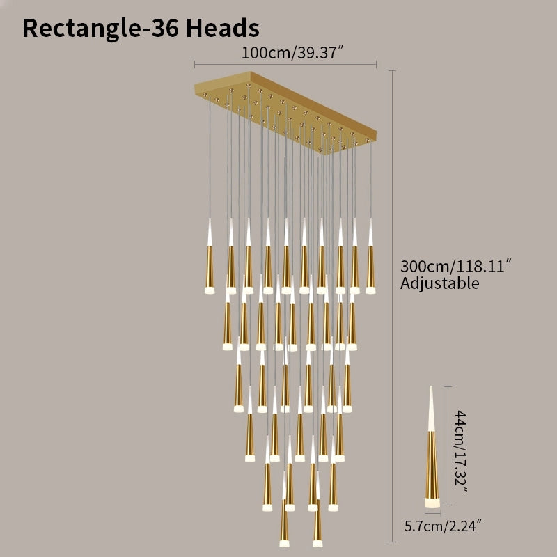 Antizer Meteor Shower Chandelier for Staircase Golden Rectangle-36 Heads